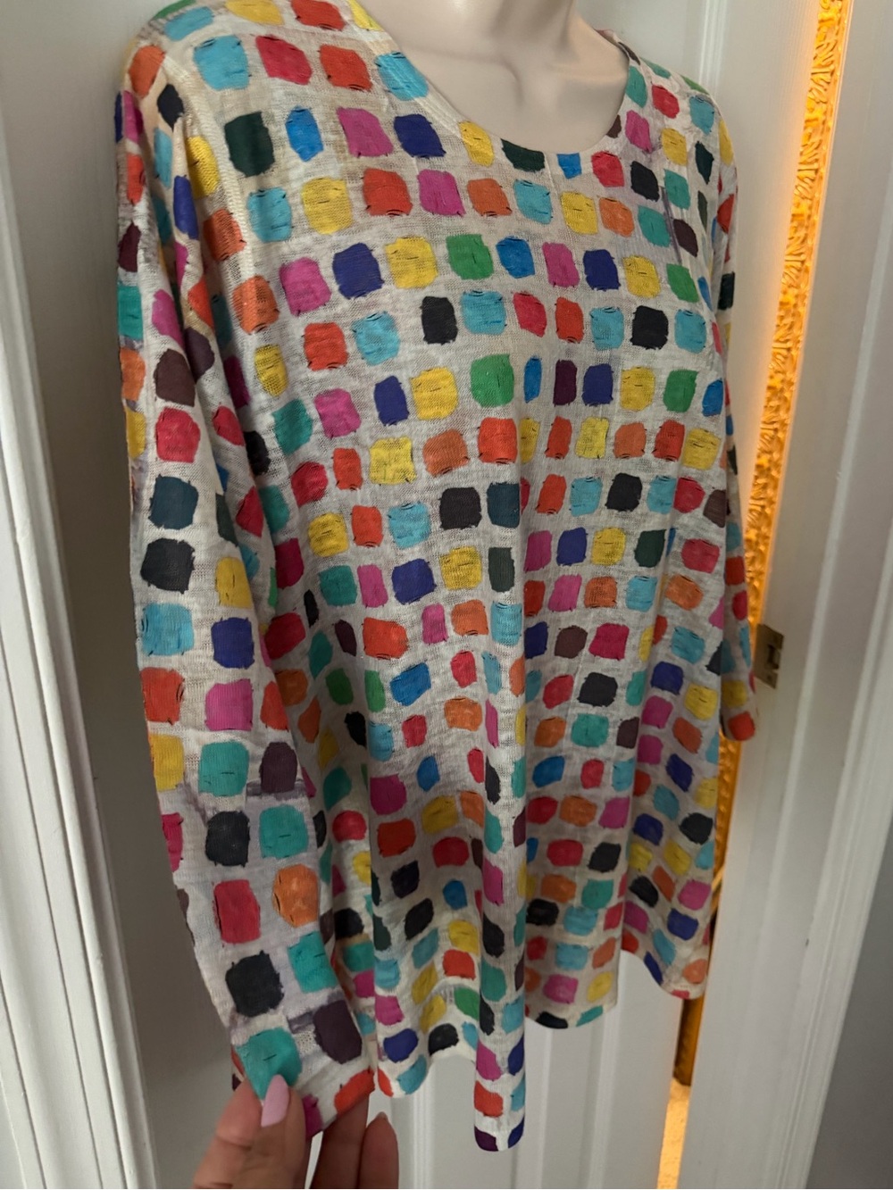 Multicolored Square Print Long Sleeve Top in size medium - Picture 5 of 9